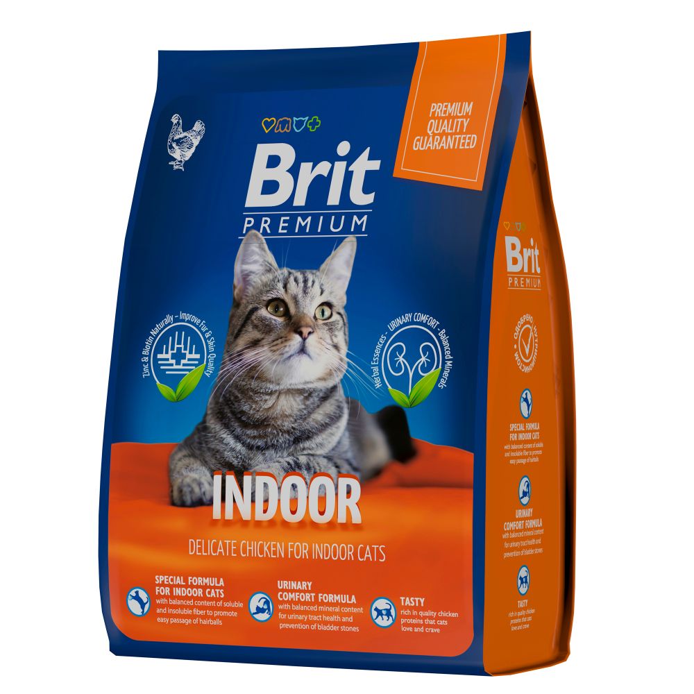 Сухой корм Brit Premium Cat Indoor с курицей для кошек домашнего содержания 2 кг