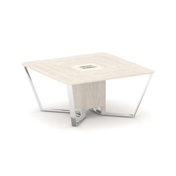 Steel Meet Стол переговорный квадратный MMK-PR.B.SP-08 Денвер Светлый/Ваниль Глянец/Нержавеющая Стал