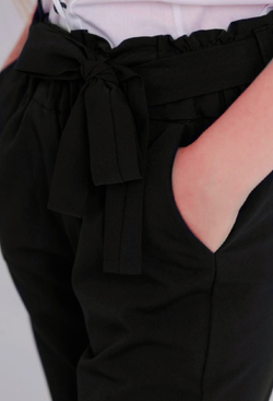 Брюки детские для девочки синие темно-синие школьные классика классические демисезонные прямые на резинке с поясом бананы