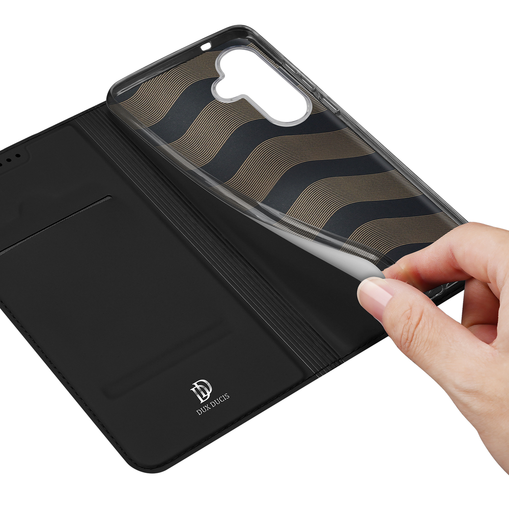 Чехол книжка из PU кожи черного цвета от Dux Ducis для смартфона Samsung Galaxy S25, серия Skin Pro Series Case