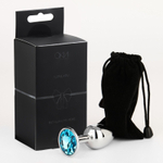 Серебристая анальная втулочка с голубым кристаллом - 7 см. (Цвет: серебристый)