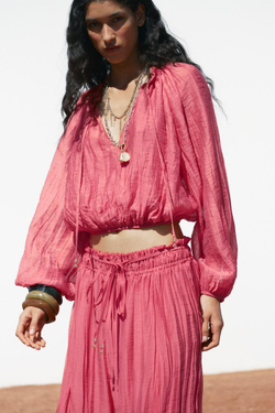 ZARA КРОП-ТОП ИЗ ЖАТОЙ ТКАНИ, МЯГКИЙ РОЗОВЫЙ