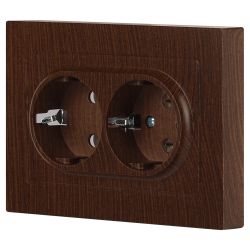 Розетка Intro Accent 6-205-10 , 2X2P+E Schuko, 16А-250В, IP20, СУ, AL/CU, венге | Intro