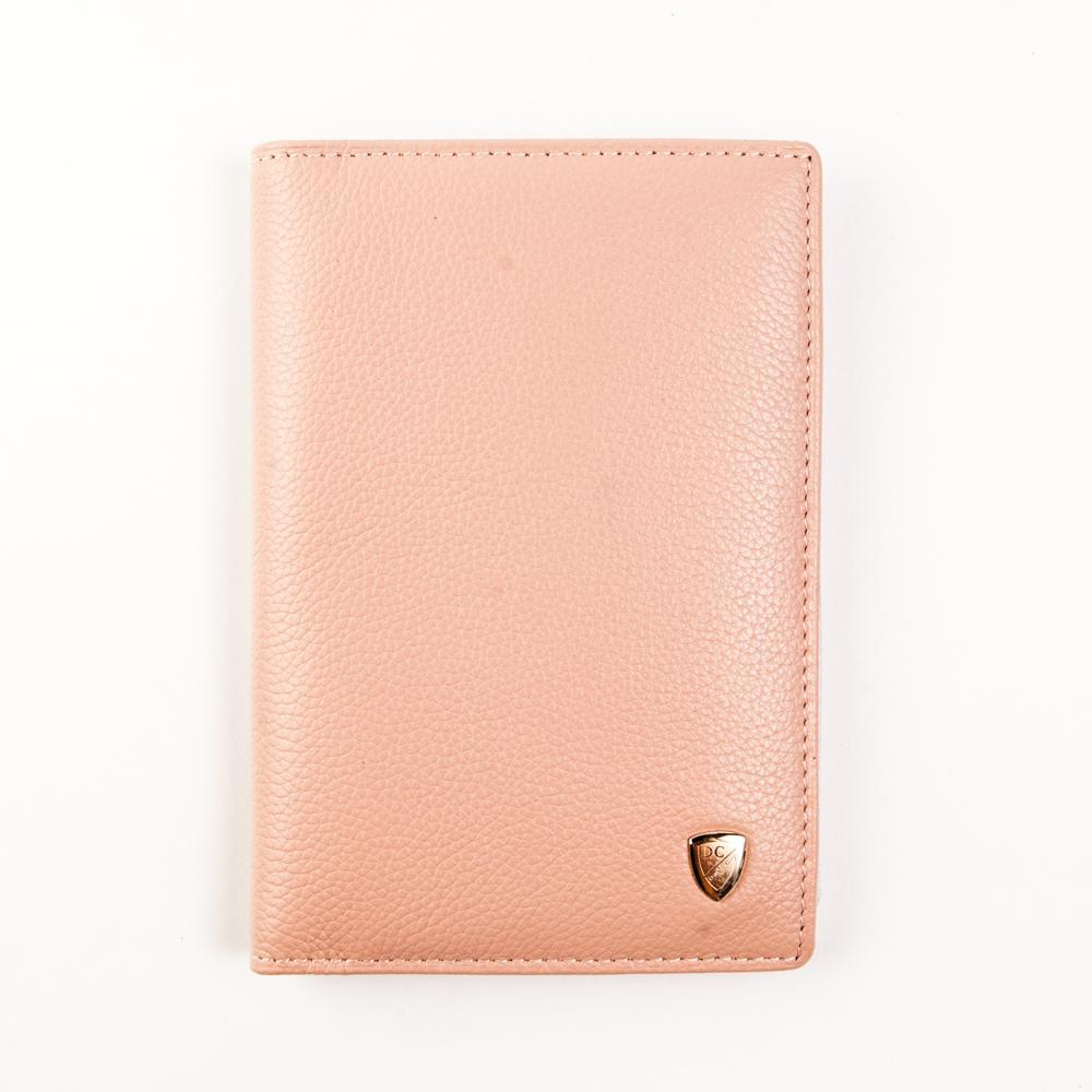 Стильная телесная (бледно-розовая) женская обложка для автомобильных документов из натуральной кожи яка с карманом для 4 карточек и наличных Dublecity M100-DC13-06P в подарочной коробке