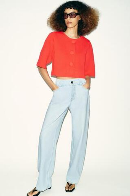 ZARA ДЖИНСЫ Z1975 STRAIGHT С ВЫСОКОЙ ПОСАДКОЙ И ШИРОКИМ ПОЯСОМ, ГОЛУБОЙ