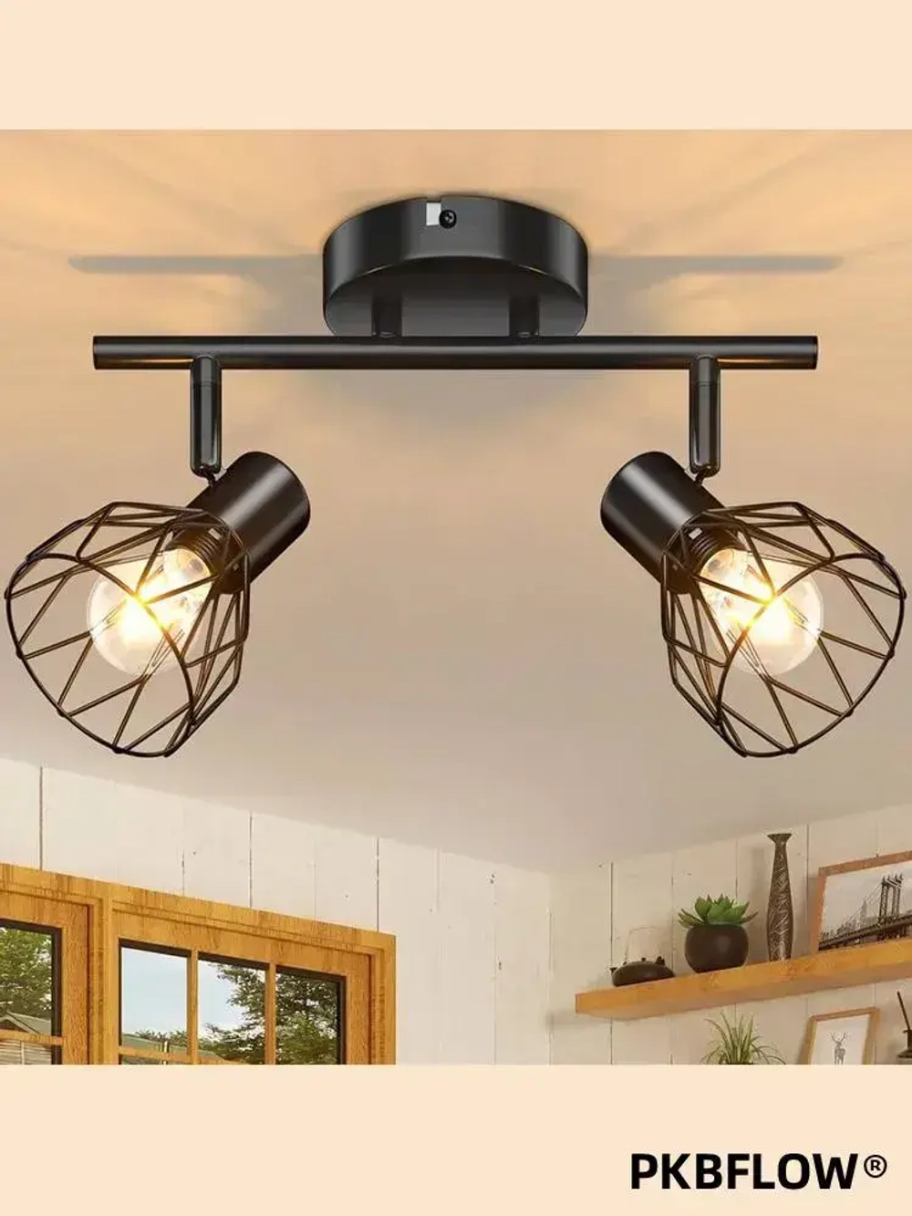 PKBFLOW бра настенные светильники 2 плафона, Светильник настенный, ретро лампа для освещения спальни, E14, 40Вт