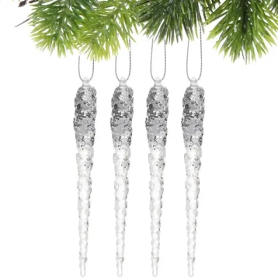 Подвеска «Хрупкие сосульки» 13 см (набор 4 шт), Серебро