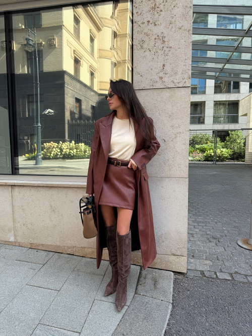 Юбка из эко-кожи мини коричневая