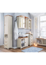 Шкаф навесной с зеркалом Паула для ванной из массива сосны, белый/черри