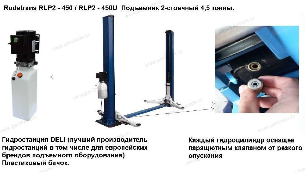 Двухстоечный автомобильный подъемник для автосервиса грузоподъемность 4500 кг RLP2-450U (серый)