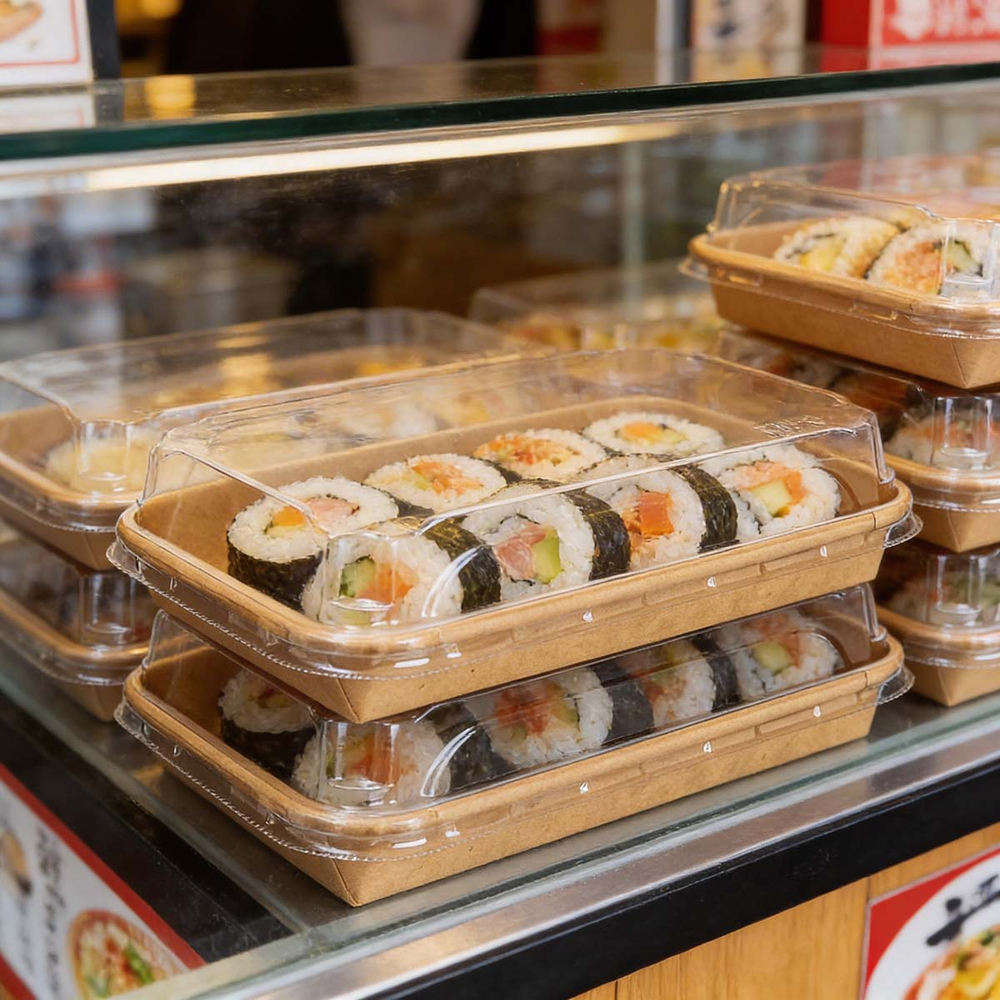 Контейнер бумажный Sushi Box с Крышкой 700 мл 130х185х24 мм 1/400