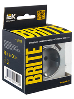 BRITE Розетка 1-местная с заземлением с защитными шторками 16А с USB A+A 5В 3,1А РЮш10-2-БрА алюминий IEK