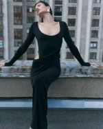 Платье Wave sleeve, Черный