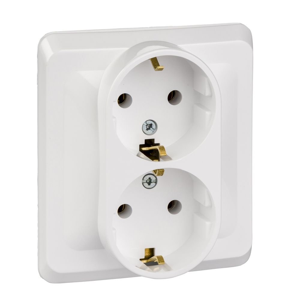Schneider Electric Этюд Белый Розетка 2-местная скрытая установка с заземляющими контактами PC16-007B