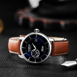 ZEPPELIN Automatic Mechanical Movement Men"s Watches Watch 40 Blue Dial Stainless Steel Case Cow Leather Strap