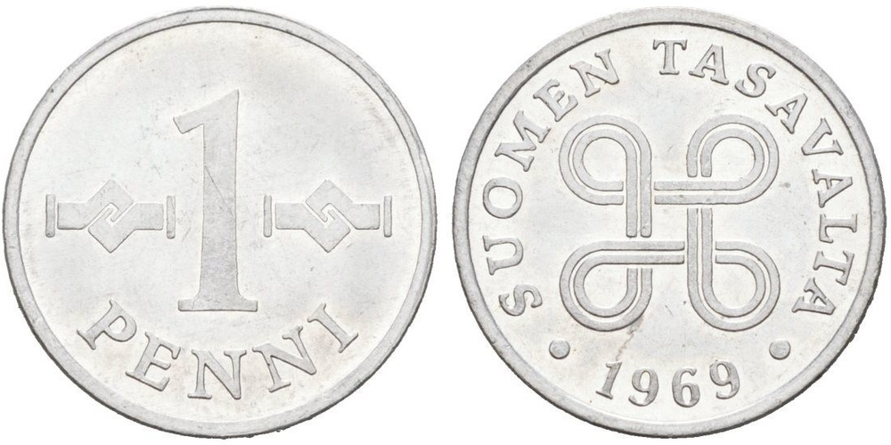 Финляндия 1 пенни, 1969 - 1979 Крест Святого Ханнеса XF