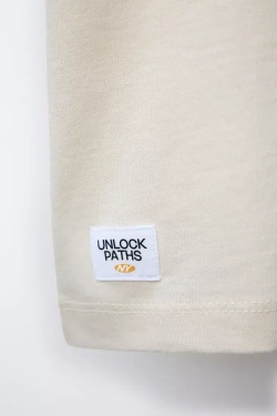 ZARA ФУТБОЛКА С НАДПИСЬЮ, ЖЕЛТОВАТО-БЕЛЫЙ