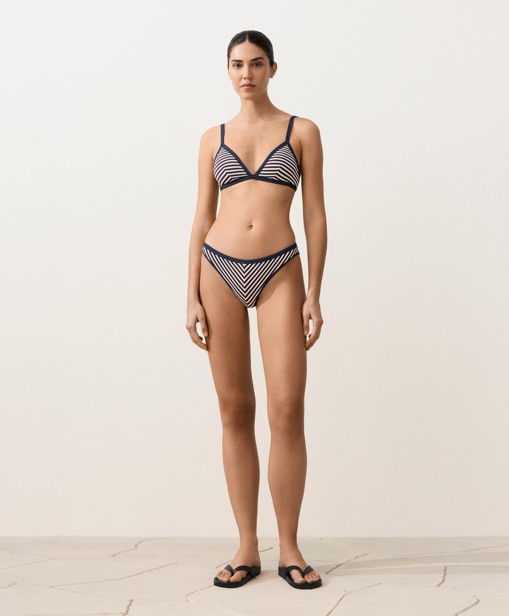 OYSHO Топ-бикини с треугольными чашечками в полоску, синий