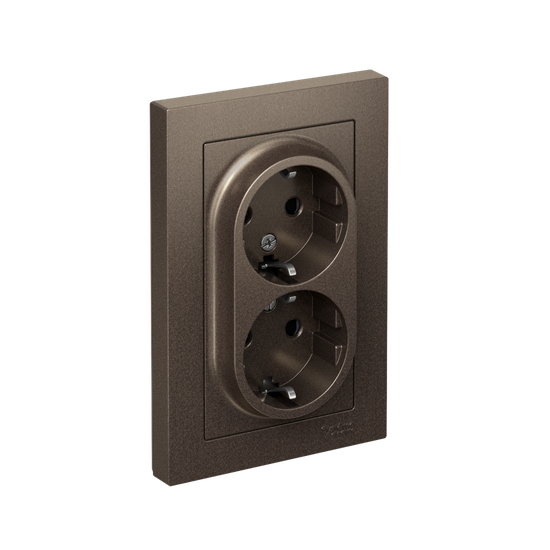 Розетка 2-м СП AtlasDesign 16А IP20 с заземл. защ. шторки в сборе мокко SE ATN000626