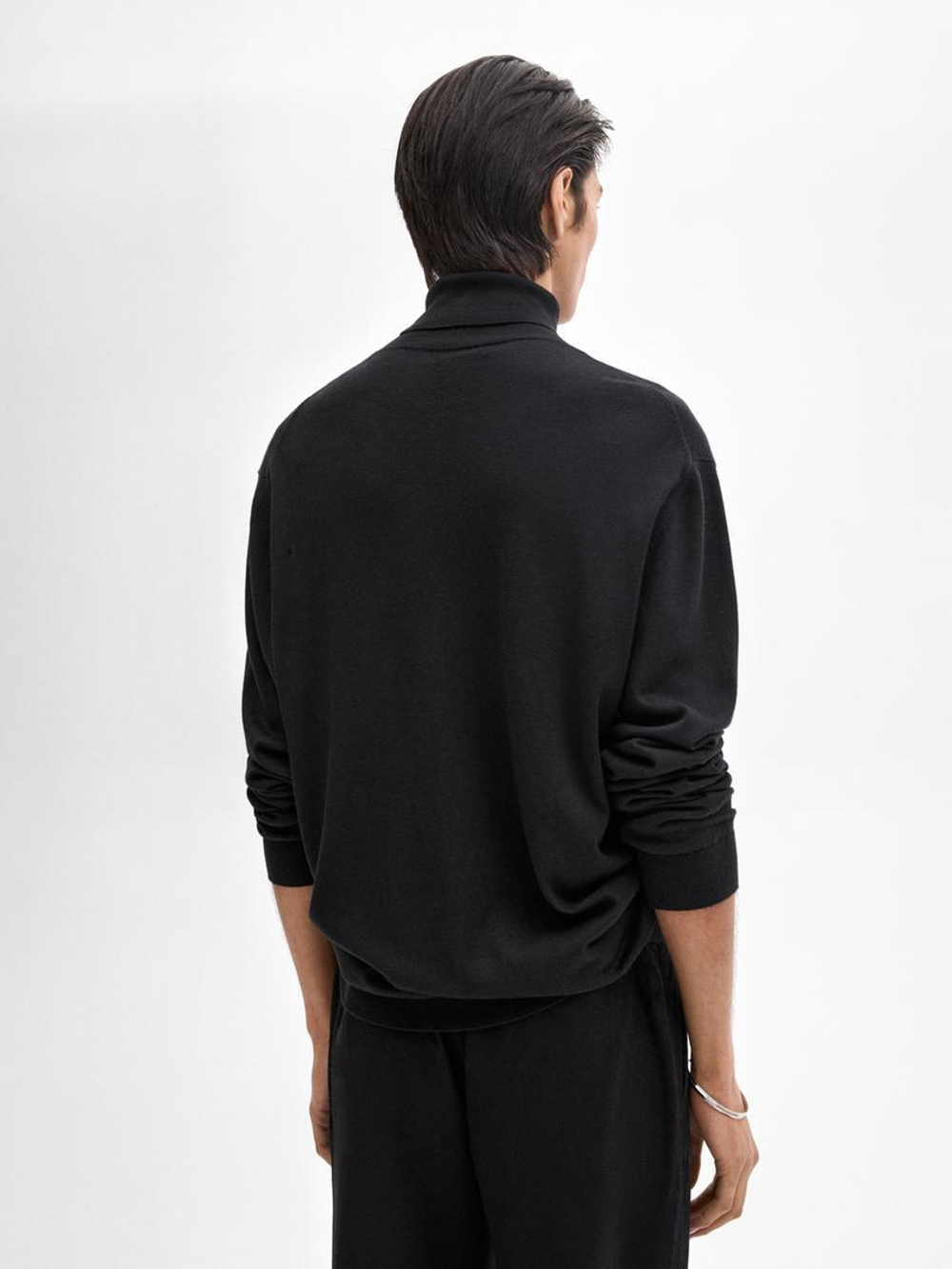 Massimo Dutti Свитер из смесового хлопка с высоким воротником, черный