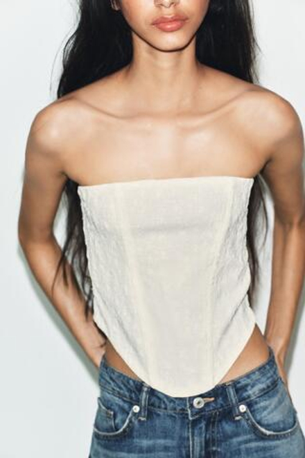 ZARA ТОП В БЕЛЬЕВОМ СТИЛЕ, ЭКРЮ