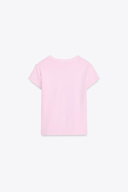 ZARA ФУТБОЛКА ИЗ ТКАНИ С ЭФФЕКТОМ ПОТЕРТОСТИ С ПРИНТОМ HELLO KITTY © 2025 SANRIO T-SHIRT, РОЗОВЫЙ