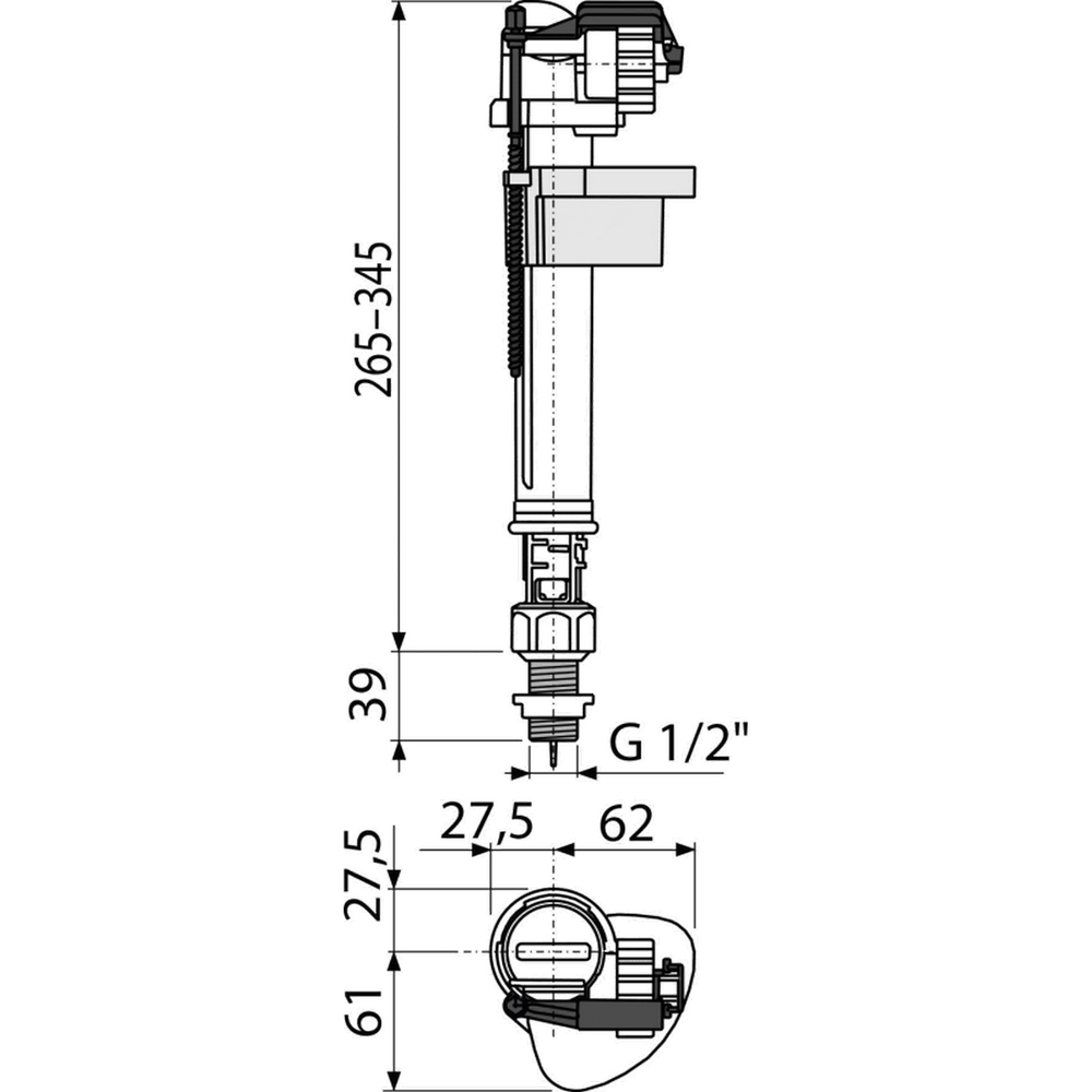 Заливной клапан ALCAPLAST/Alcadrain 1/2" ниж/подв. лат. штуцер A18