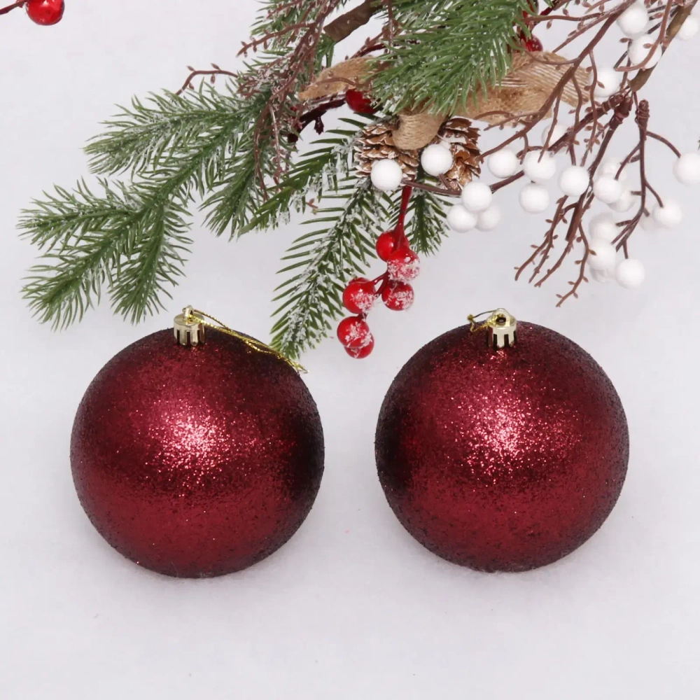 Новогодние шары 10 см (набор 2 шт) «Глиттер», темный рубин
