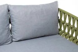 "Диего" диван 2-местный плетеный из роупа, каркас алюминий светло-серый (RAL7035) муар, роуп салатовый меланж круглый, ткань светло-серая