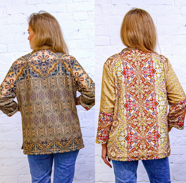 Двусторонний жакет, по мотивам рисунков на портьере, представляющих Венеру и амуров и текстильного панно «Древо Жизни» выполненного в древнеиндийской технике ‘каламкари’