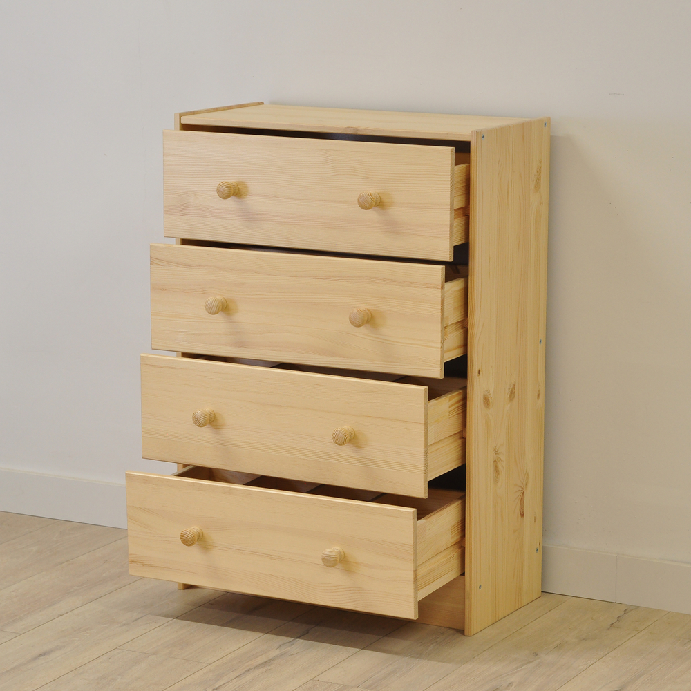Комод деревянный Раст 4 ящика для хранения вещей и игрушек с органайзерами, из массива сосны в лаке
