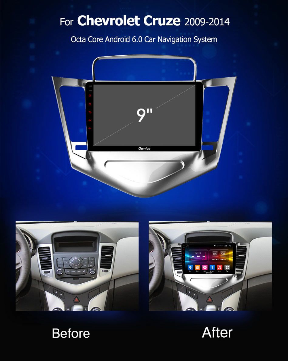 установочный комплект CHEVROLET Cruze 2009-2012, рамка + проводка KB-OL-9222