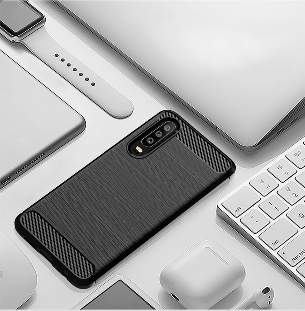 Чехол для Huawei P30 цвет Black (черный), серия Carbon от Caseport