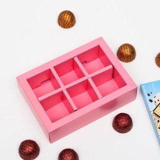 Коробка для конфет 6 шт розовая