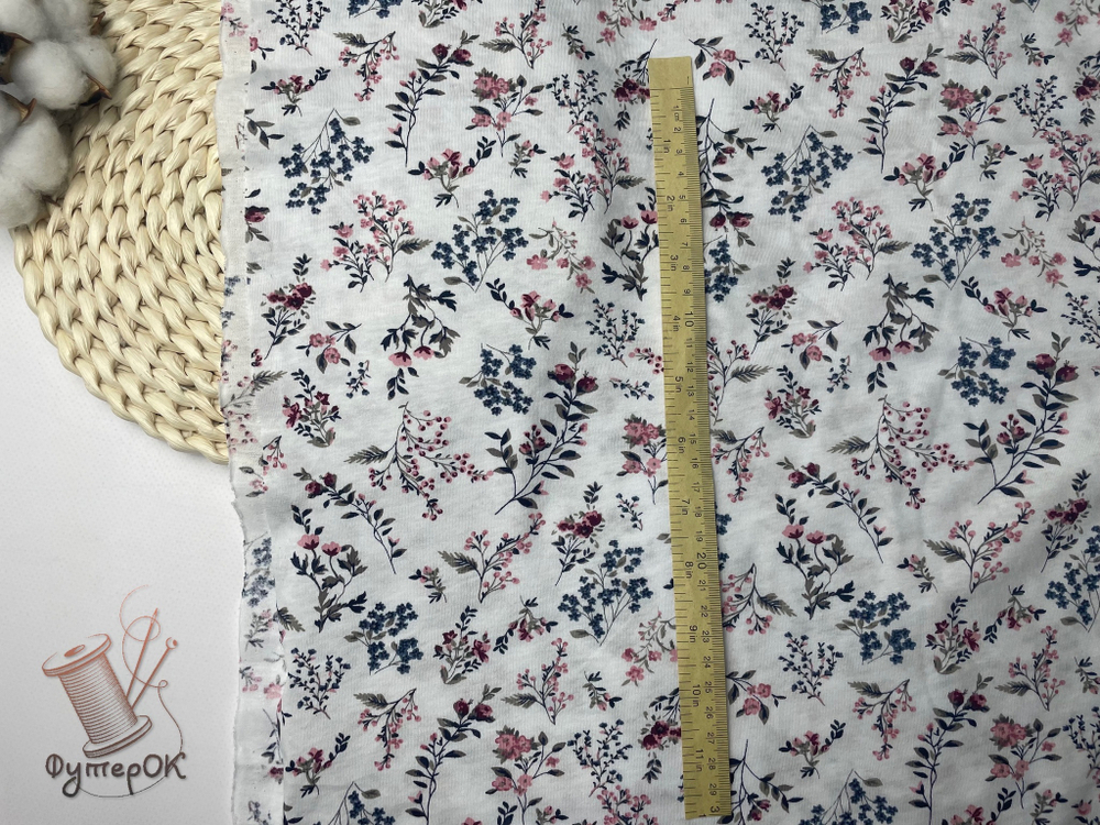 Кулирка ХБ цветы на белом