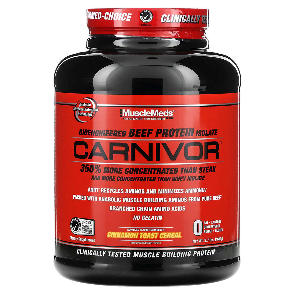 MuscleMeds, Carnivor, изолят говяжьего белка, созданный путем биоинженерии, со вкусом хлопьев для тостов с корицей, 1680 г (3,7 фунта)
