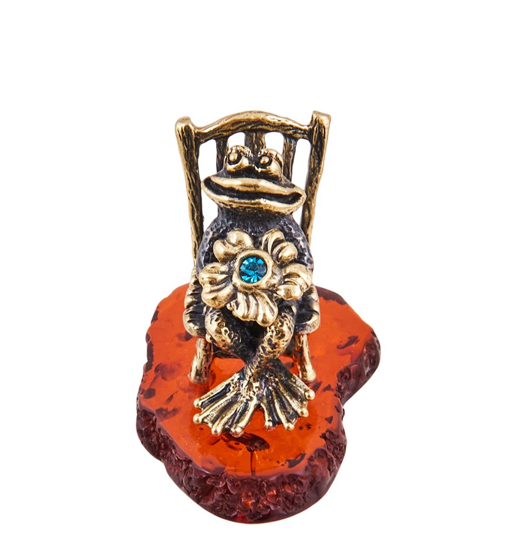 Народные промыслы AM-3687 Фигурка «Лягушка Кавалер в ожидании» (латунь, янтарь)