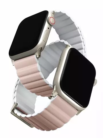 Ремешок Uniq 41/40/38мм Revix Premium Ed. Leather/Silicone для Apple Watch Pink/White (Розовый/Белый)