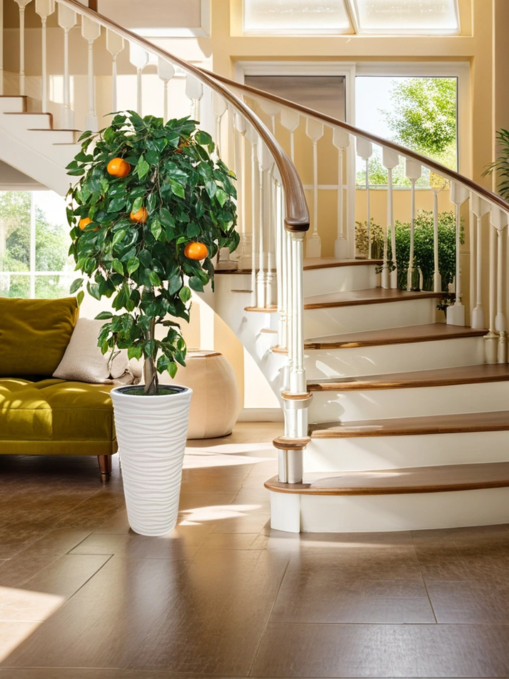 Искусственное дерево Мандарин 170 см в высоком круглом белом кашпо