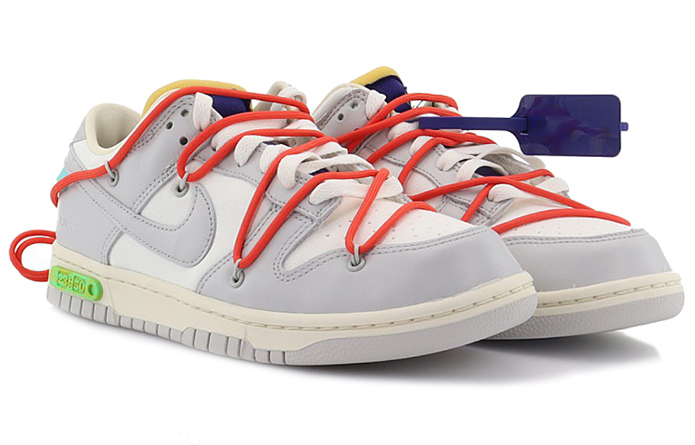 OFF-WHITE x Nike Dunk Low The 50 NO.23 Red Shoe Strap Blue Buckle Casual Low Panel Shoes Grey and White