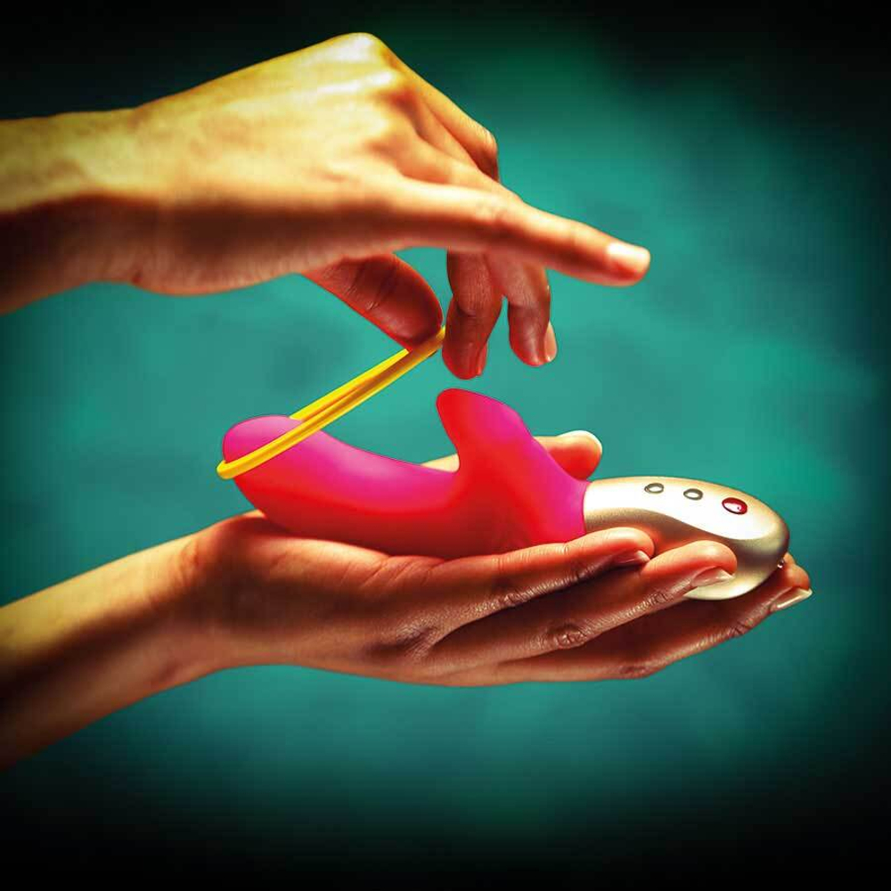 Ярко-розовый мини-вибратор Amorino с силиконовой петлёй - 17,7 см. (Цвет: ярко-розовый)