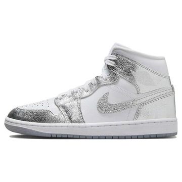 Jordan Air Jordan 1 Винтажные баскетбольные кроссовки MID Топ Белый серебристый Женские