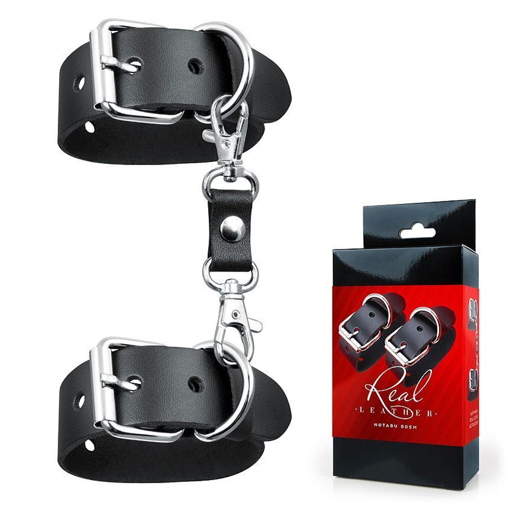 Черные кожаные наручники на застежках (Цвет: черный)