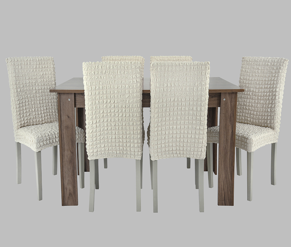 Чехол на стул без оборки со спинкой, цвет Кремовый, Набор 2 шт.