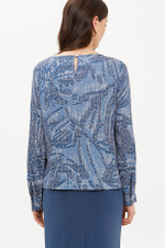 23398 Блузка женская (бежево-синий принт)
