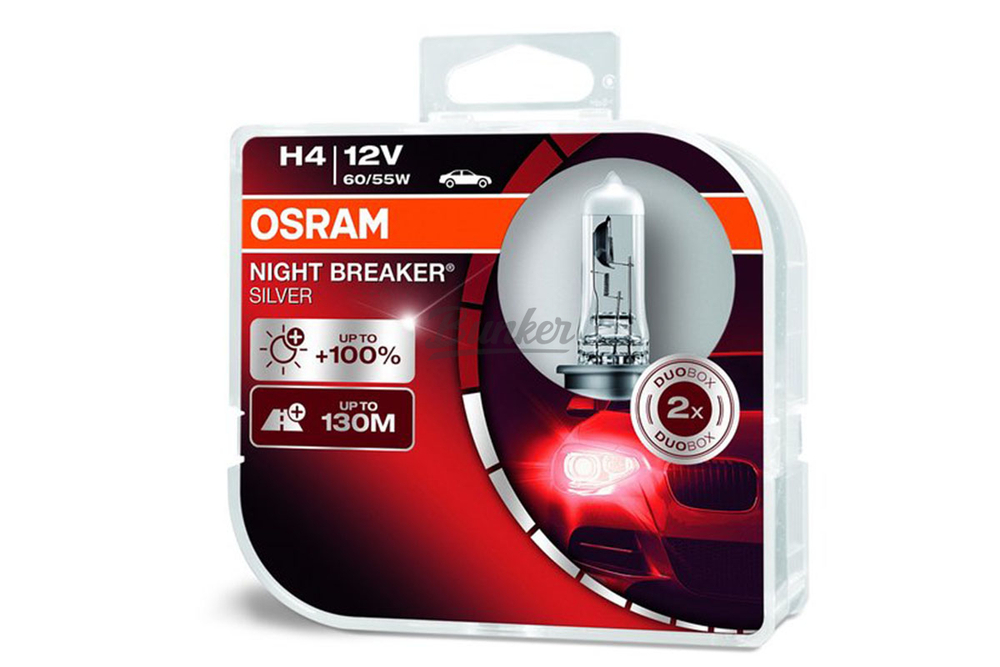 Галогеновые лампы Osram Night Breaker Silver +100% H4,12V