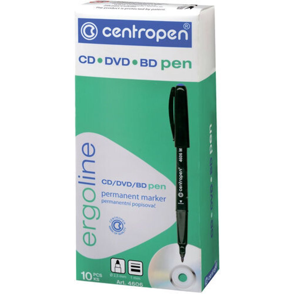 Маркер для CD и DVD ЧЕРНЫЙ CENTROPEN, трехгранная форма захвата, тонкий, 1 мм, 4606, 6 4606 0112