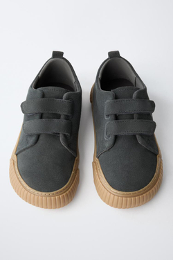 ZARA КОЖАНЫЕ КРОССОВКИ С РЕМЕШКАМИ BAREFOOT, МОРСКОЙ СИНИЙ