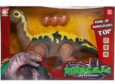 Динозавр Апатозавр коричневый. Ходит, откладывает яйца, свет/звук WB-00700/коричневый (Junfa)