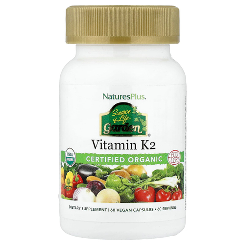 NaturesPlus, Source of Life® Garden, витамин K2, 60 веганских капсул